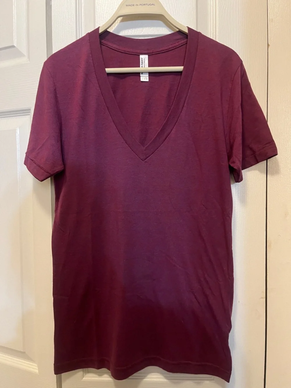 American Apparel Deep Burgundy V-Neck Short Sleeve Tee - Picture 1 of 6